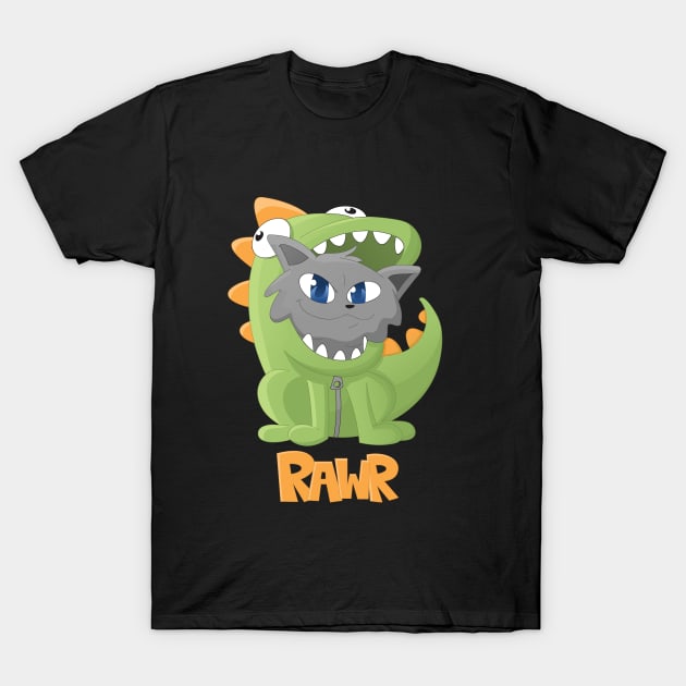 Cat Dino Onesie T-Shirt by bookyo